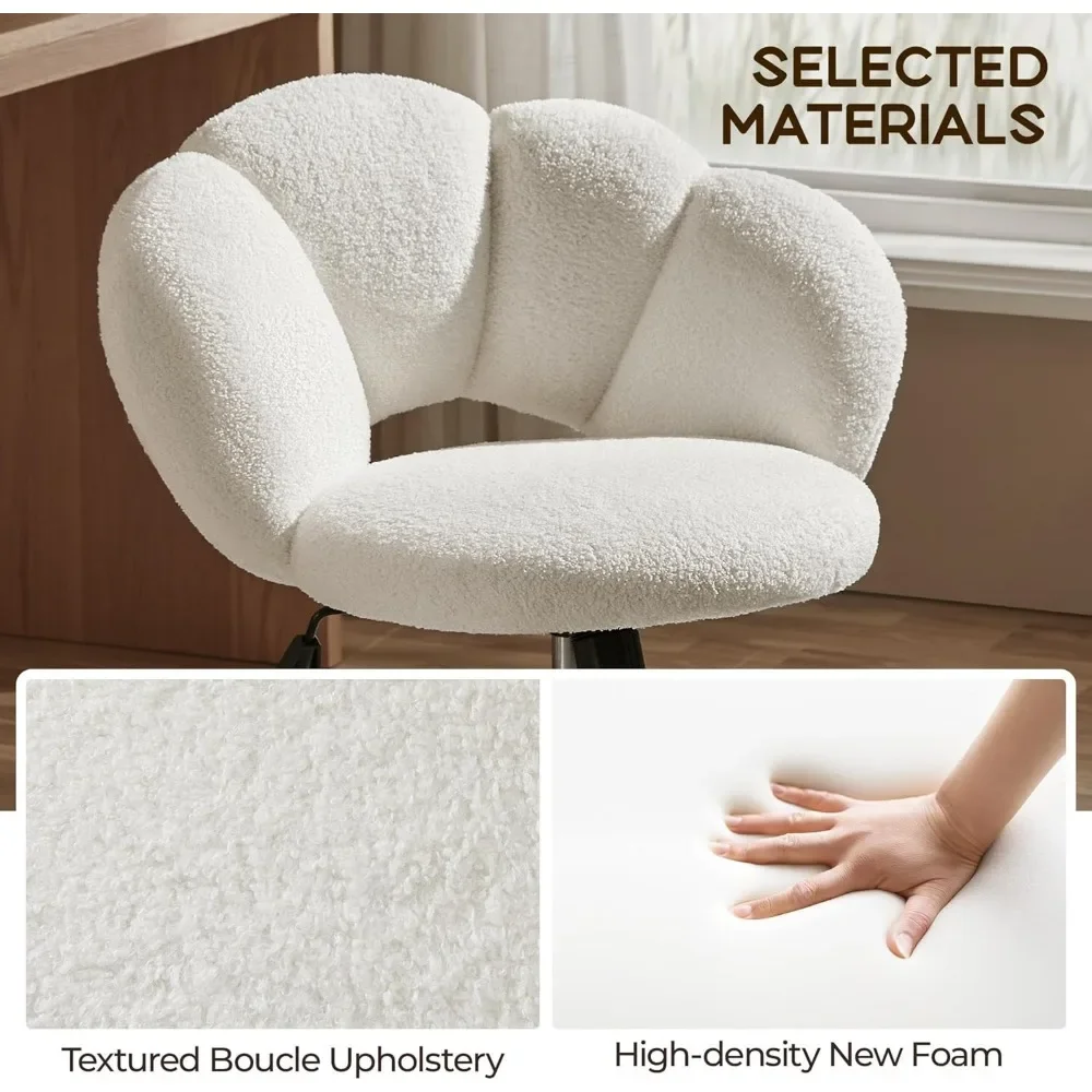 Boucle Upholstered Desk Chair Cloud-Shaped Vanity Chair Adjustable Home Office Chairs Computer Chairs with Rolling Wheels 5