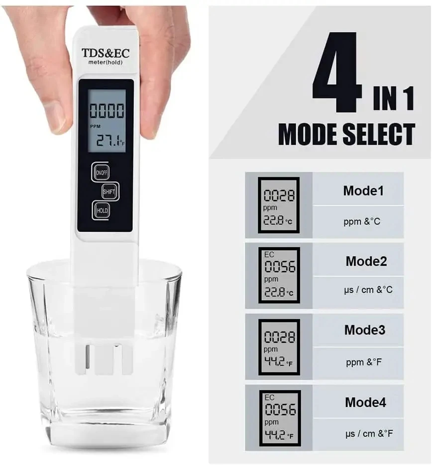 Digital Water Quality Tester TDS EC Meter Range 0-9990 Multifunctional Water Purity Temperature TEMP PPM Tester water quality detector water tester