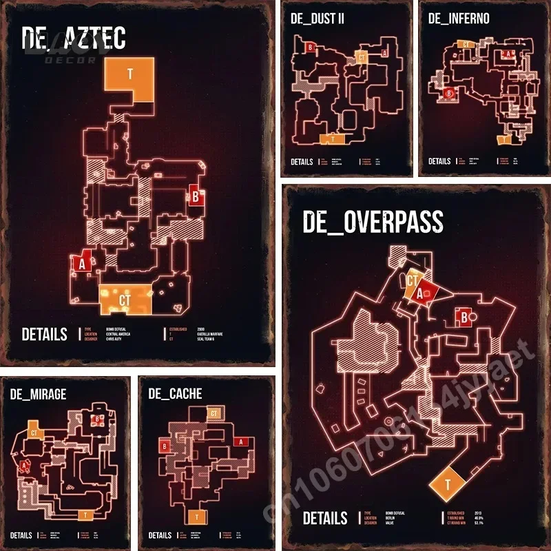 

Csgo Map First Person Shooting Game Metal Signs Boys Bedroom Living Room Home Decor Abstract Metal Tin Sign Wall Art decorate