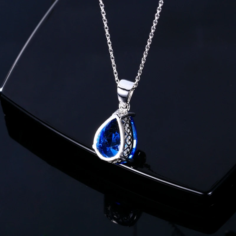 Pendant Necklace Women Aquamarine Blue Sapphire