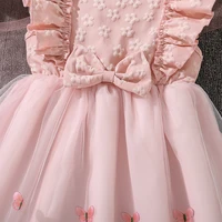 Robe de princesse pour filles de 4 à 7 ans, col rond, manches à ailes, nœud papillon, imprimé Floral, broderie, vêtements d'été doux pour fête d'anniversaire 5