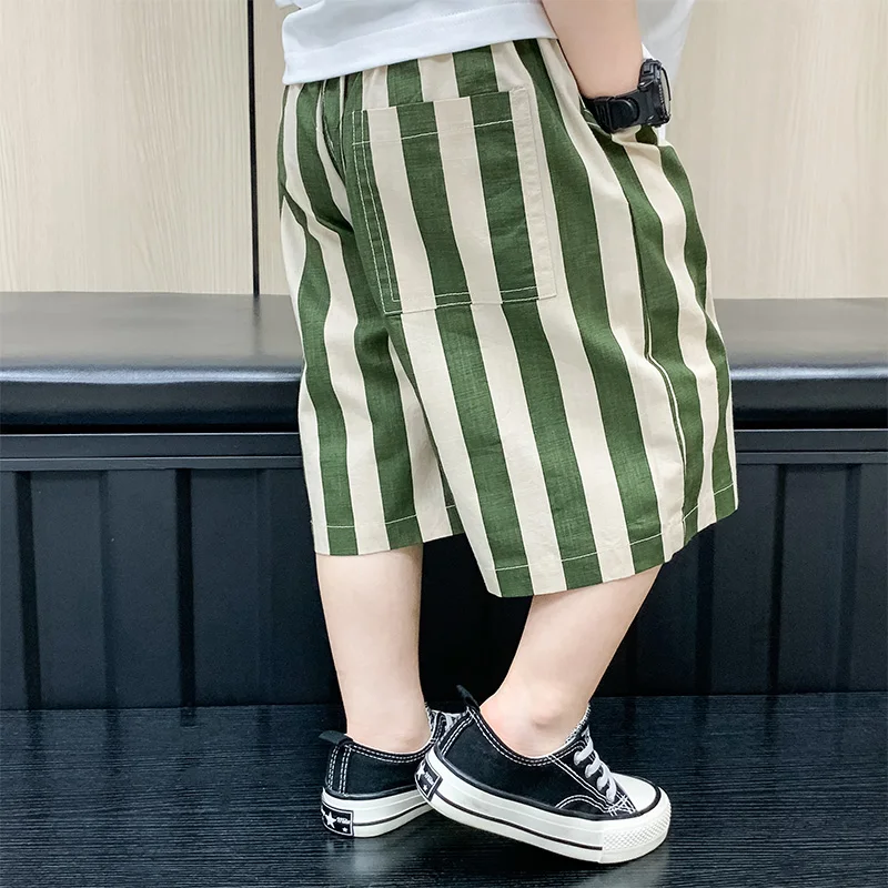 Baby Boys Vertical Stripe Cotton Summer Shorts with Drawstring Toddler Kids Casual Capris Pants For Age 2 3 4 Years Old