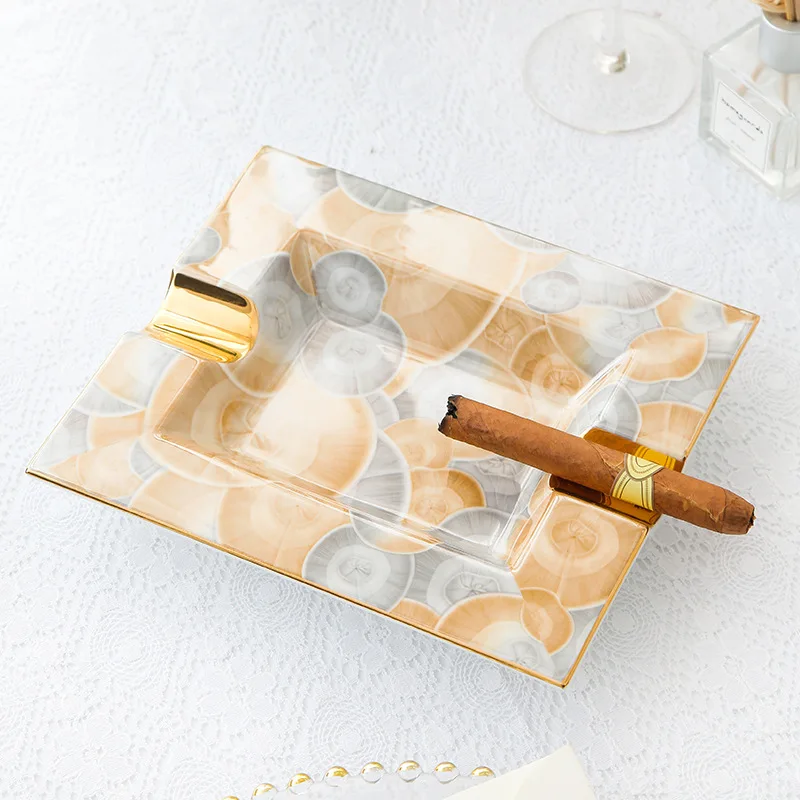 European High-value Ashtray, Office KTV Club, Square Ceramic Creative Gold Painting Process