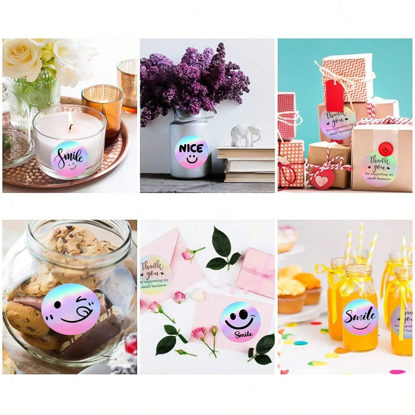 레이저 스마일 스티커, 보상 장식 선물 시리즈, 자체 접착 문구 스티커 라벨, 500 개/롤, 2.5cm