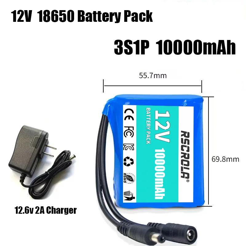 12V 20Ah-50Ah 3S5P 18650 Lithium Ion Battery Pack with BMS + Charger Super Large Capacity Rechargeable DC12.6V image 7