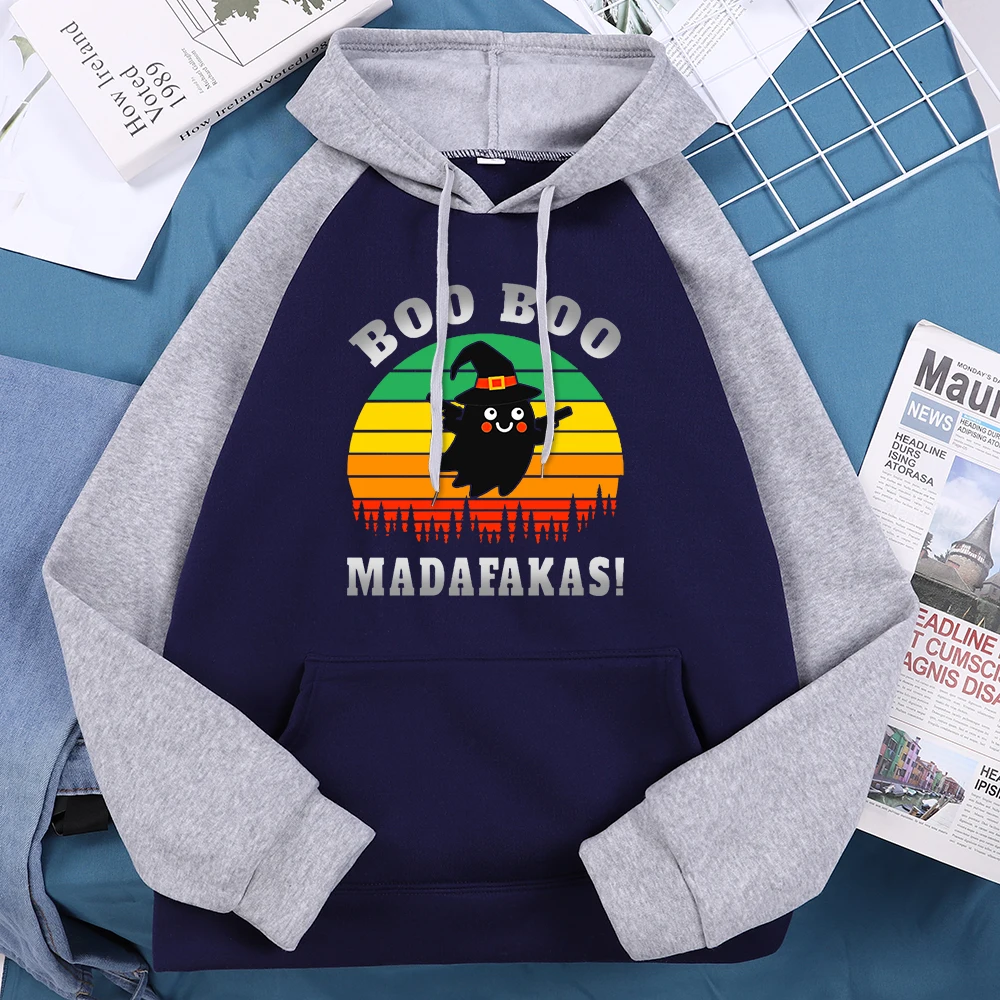 

Halloween Ghost Spooky Funny Occult Male Sweatshirt Fashion Fleece Pocket Hoodies O-Neck Creativity Casual Mens Raglan Pullover