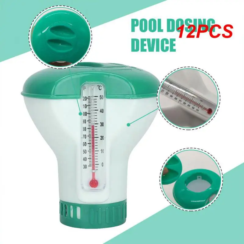 

12PCS Swimming Pool Floating Chlorine Dispenser with Thermometer Disinfection Automatic Applicator Pump Swimming Pool