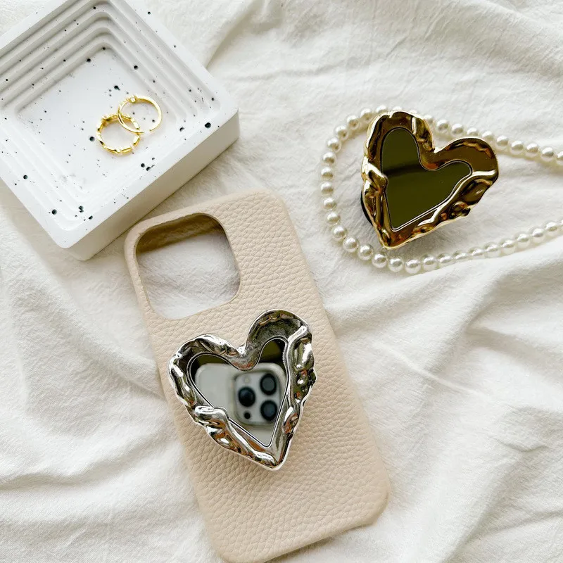 Metal Mirror Heart Love Supporto Per Cellulare Supporto Per Staffa Per Telefono Cellulare Grip Per Iphone 13 14 Samsung Huawei Pieghevole Hoder