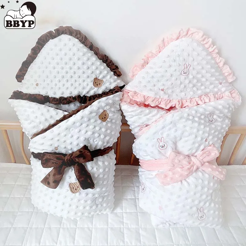 

Baby Cartoon Embroidery Swaddle Blanket Hooded Winter Wrap Sleeping Bag for Infant Boys Girls Breathable Sleep Sack Newborn Cozy