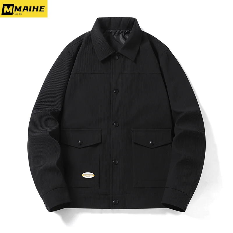 New Trendy Brand  Men's Autumn Jacket Solid Color Flip Collar Loose Casual Coat Men Clothing Plus Size 8xl 2023
