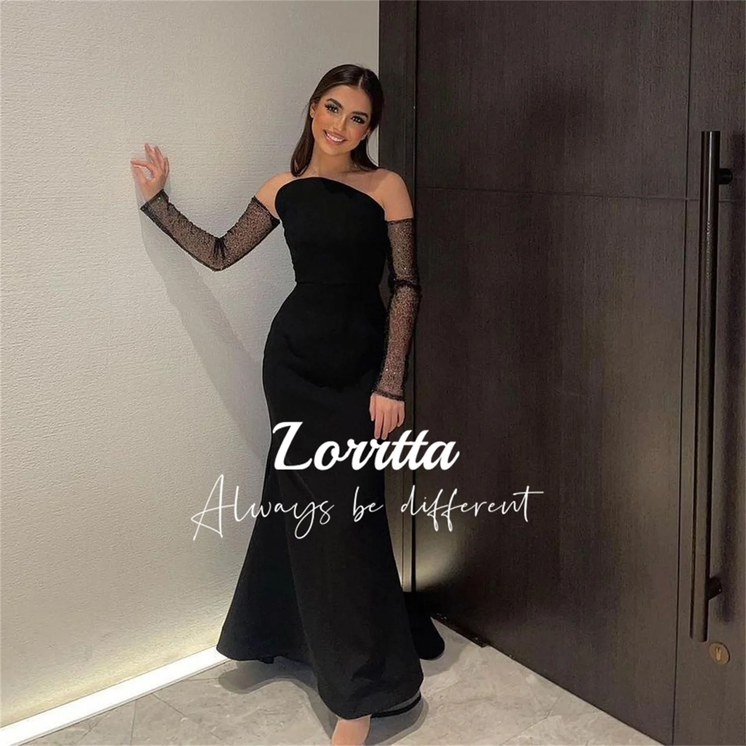 

Lorrtta Black Mermaid Evening Gown Formal Party Dress Strapless Saudi Arabia Women's Special Occasion Clothing Slim Prom Dress