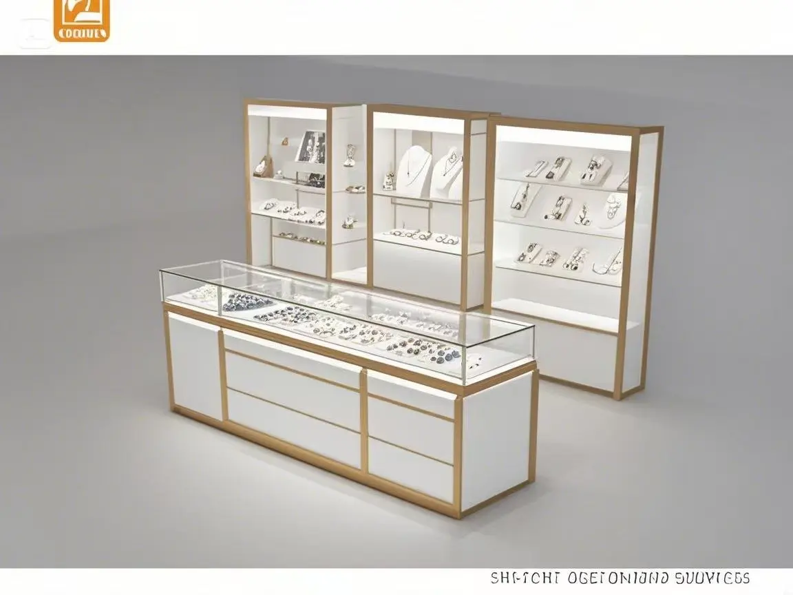 맞춤형 공장 직영 맞춤형 MDF 보석 진열장 (탈착식 카운터 LED 조명 스트립 유리 카운터 포함, 대량 판매용)