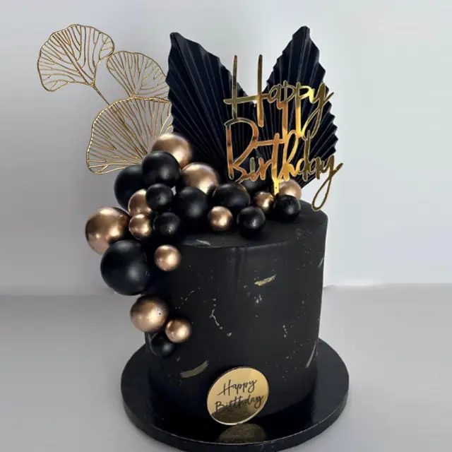 Cake Topper Happy Birthday Nero - Decorazione Torta Compleanno, 12x12.5 Cm, Atossico - Foto 4
