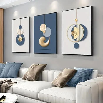 Golden Blue Abstract Canvas Set 1