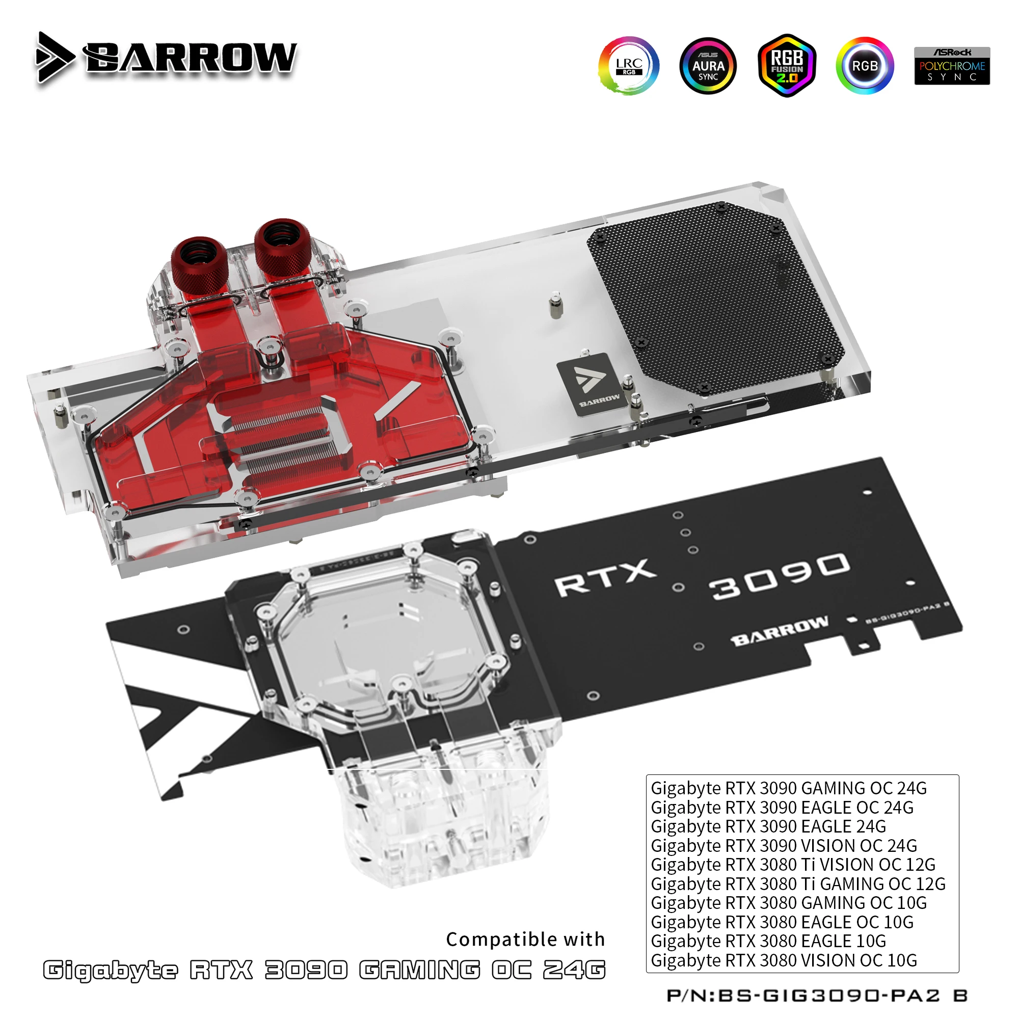 Carriola Gpu Water Block Cooling Backplane Per Gigabyte 3090 3080Ti 3080 Gaming Eagle Vision , Waterway Backplate Bs-Gig3090-Pa2 B