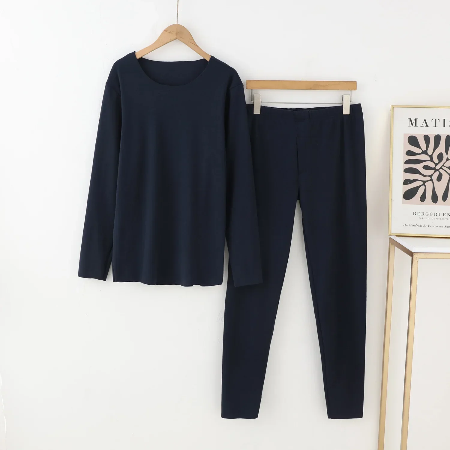 Autumn/Winter New Men's Warm Set Pajamas Long Sleeve Long Pants Two Piece Round Neck Double sided German Velvet Home Fur