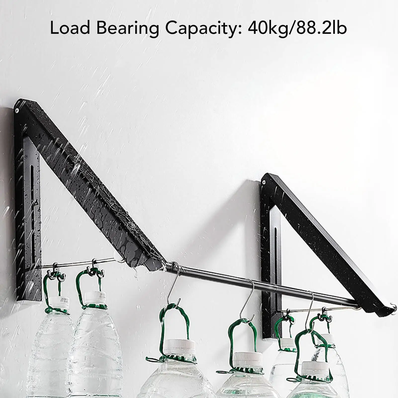 Wall Mount Folding Drying Rack Outdoor Telescoping Multi-Hook and Rods for Balcony Clothesline