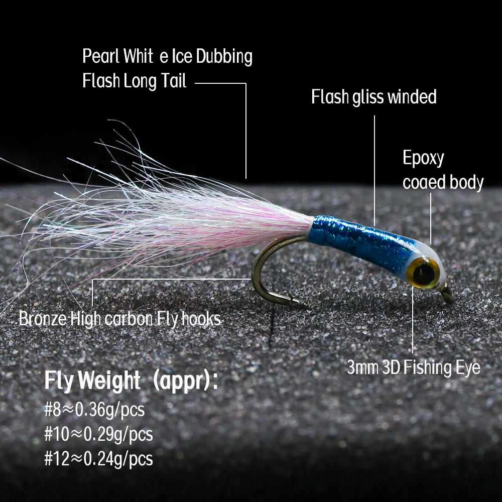 WIFREO 6pcs Fishing Fly Epoxy Minnow Flies Ice Dubbing Tail Trout