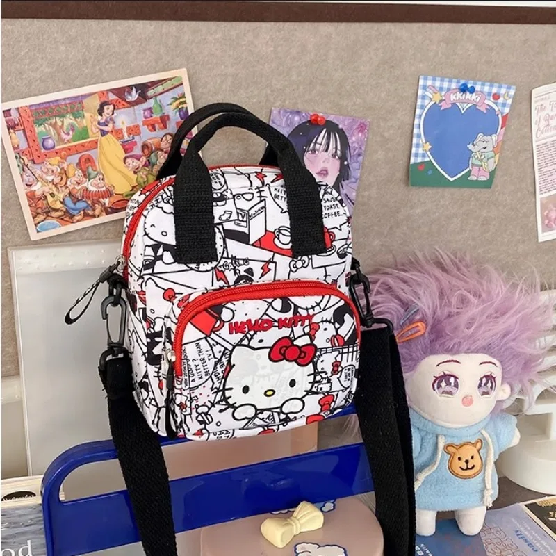 MBTI Hello Kitty Shoulder Bag Women Small Japanese Style Fashion Cartoon Print Crossbody Bag Nylon Cute Casual Female Coin Purse