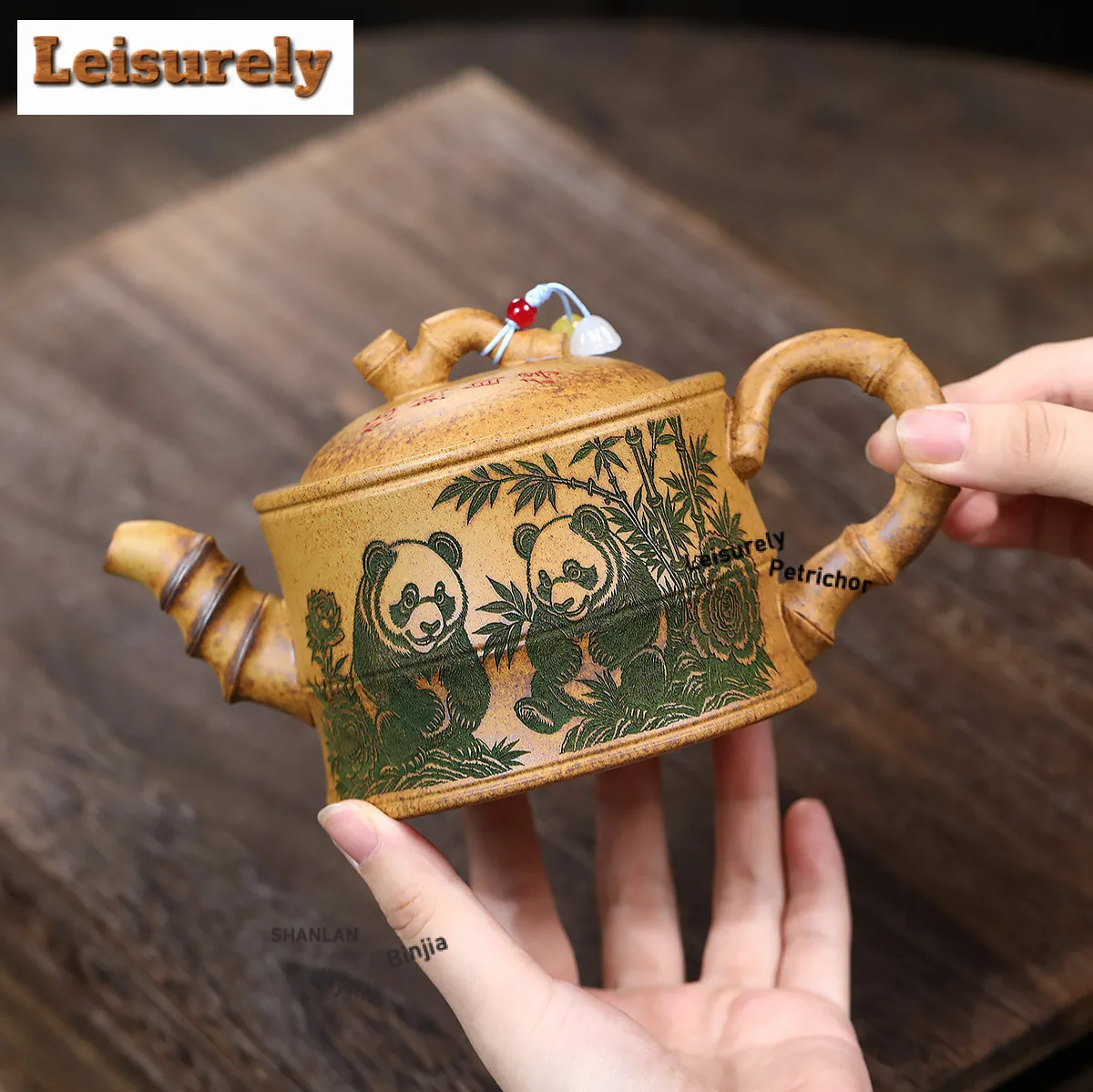 390ml Ancient Yixing Purple Clay Teapots Handmade Panda Bamboo Pot Raw Ore Wood-fired Porcelain Mud Kettle Zisha Tea Set Teaware