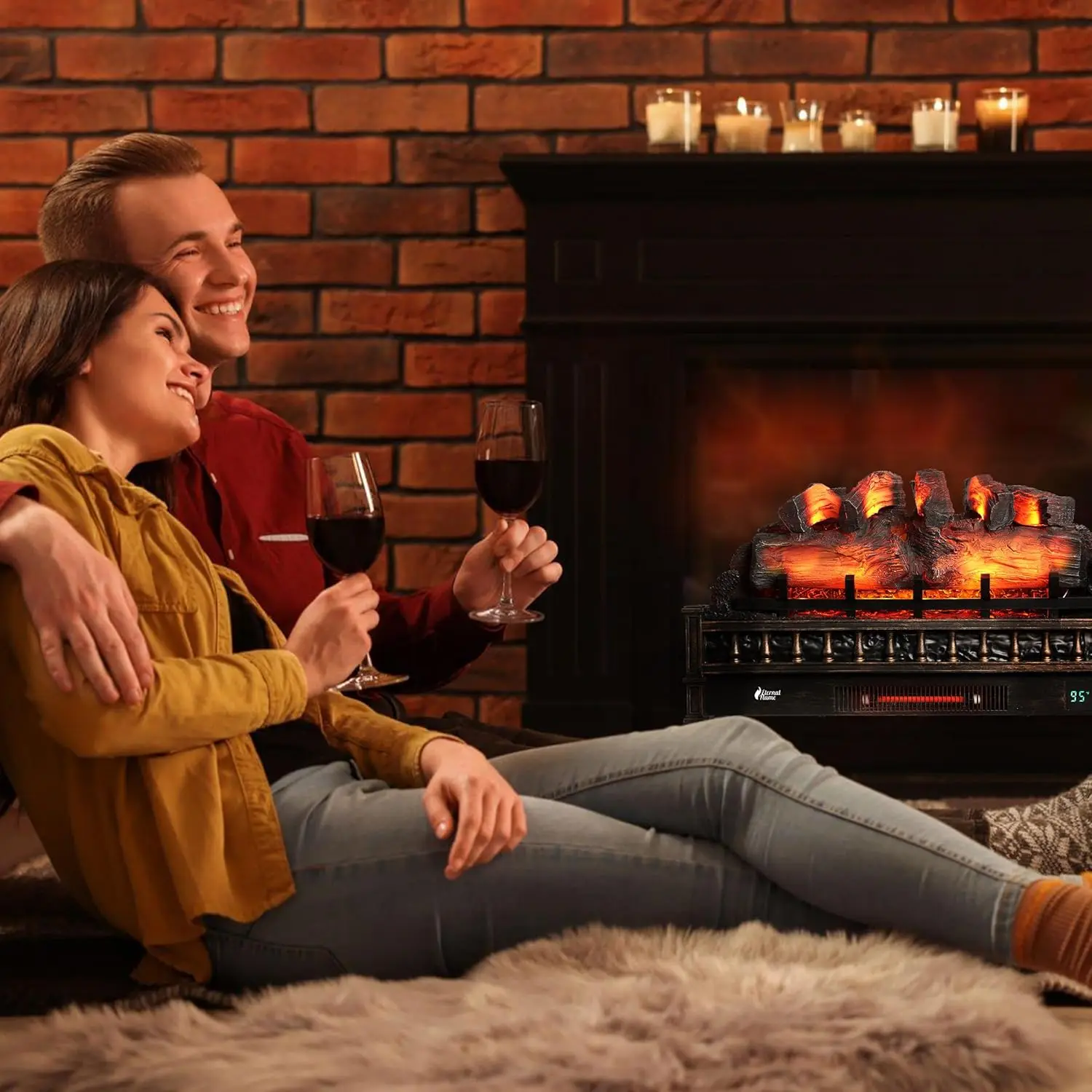 Eternal Flame 30 in. WiFi Infrared Quartz Electric Fireplace Log Heater with Sound Crackling, Realistic Pinewood Logs