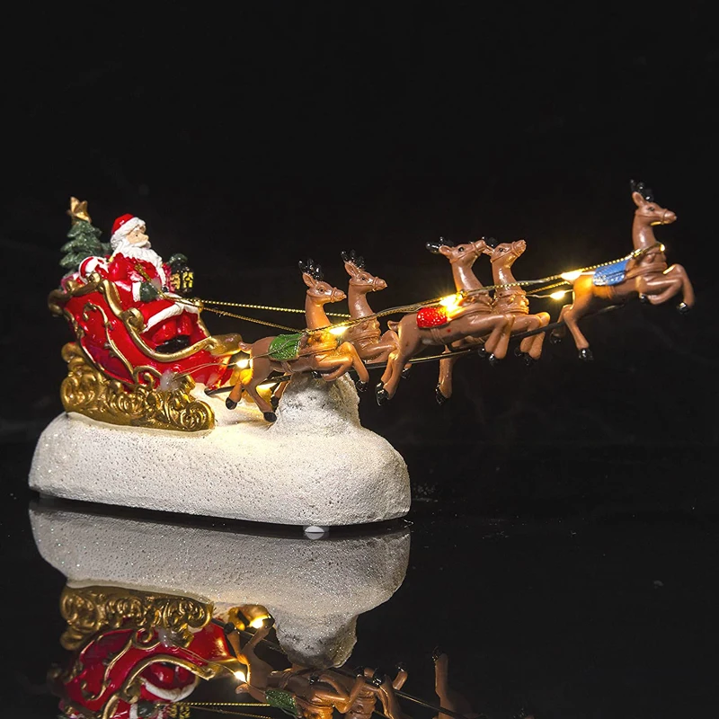 Santa's Sleigh and Reindeer Assortment Christmas Decoration Accessories Musical LED Light Holiday Collection Figurine