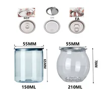 100 pots en plastique PET de qualité alimentaire avec couvercle facile à ouvrir SOT/EPE/FA – Contenant transparent cylindrique de 150 ml et en forme d'ampoule de 210 ml 1