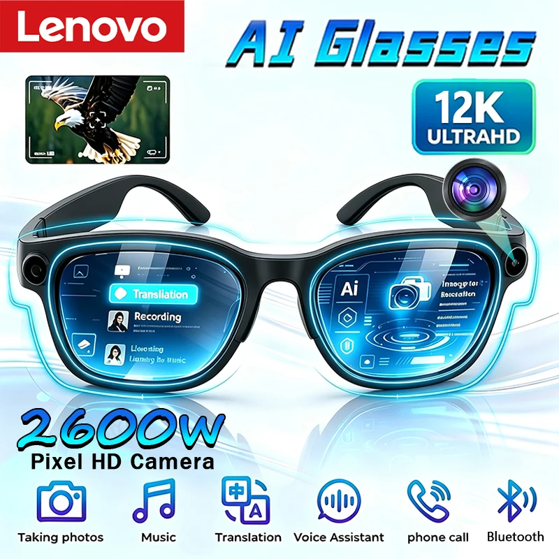 Lenovo 2026 New Smart Glasses AI Translation Bluetooth Conversation Recording Listening To Music Smart Sunglasses for Men Women