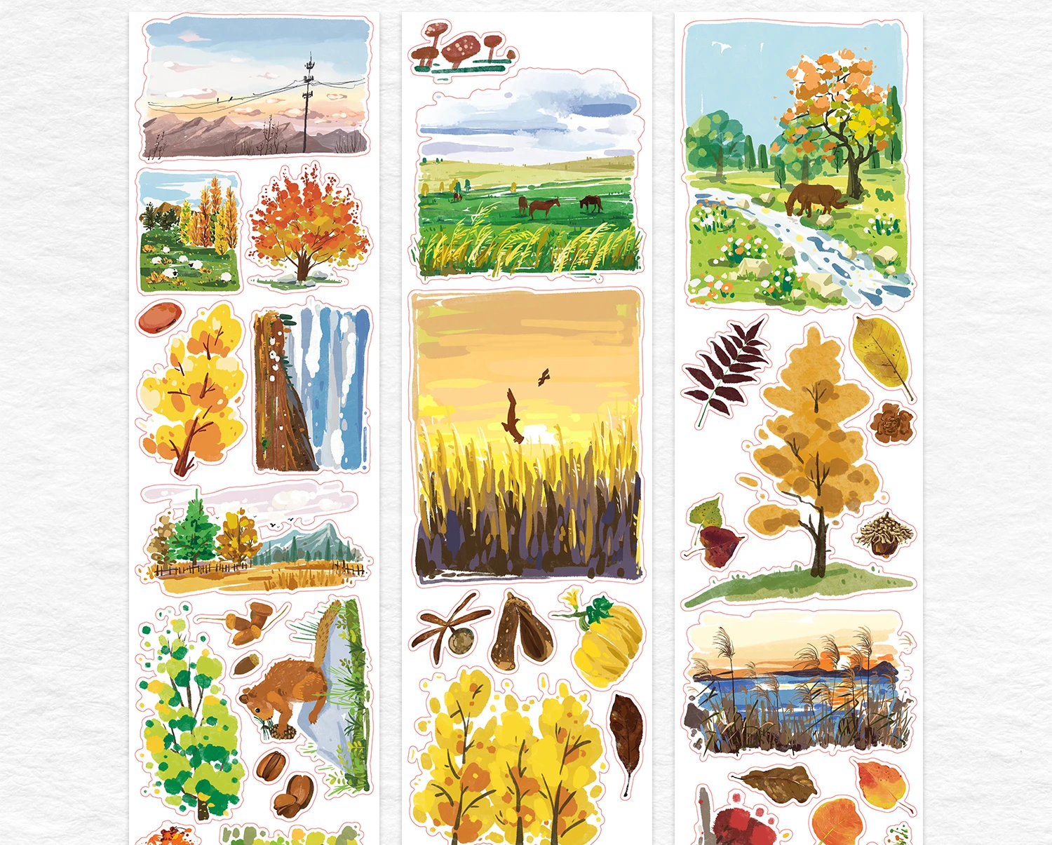 WT 오리지널 테이프, 가을 풍경 그림, 저널 테이프 종이 PET 다이컷 풍경