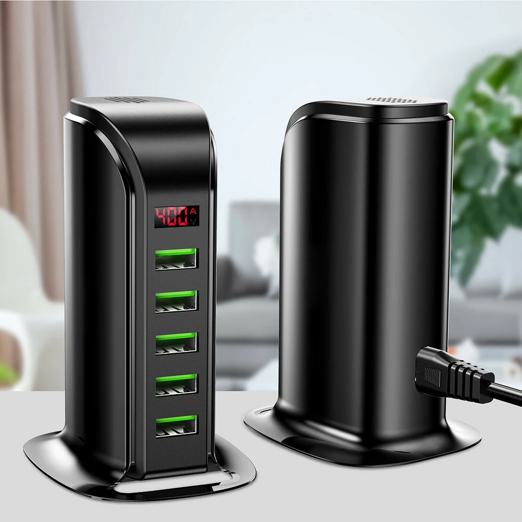 

5-port USB Charger Home Office Desktop Digital Display USB Charging Adapter Phone Tablet Charging Station US Plug