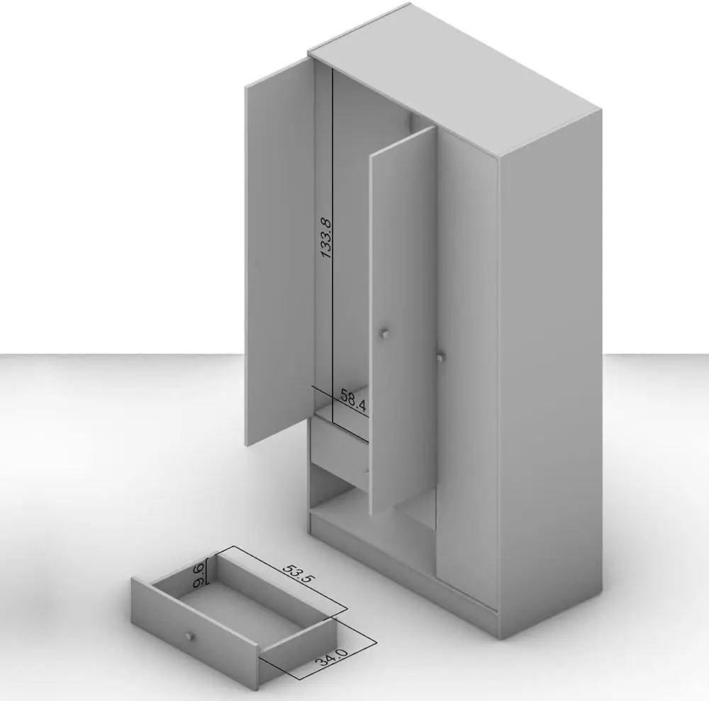 خزانة ملابس بمساحة مع 3 أبواب ودرجين كبيرتين BN343...