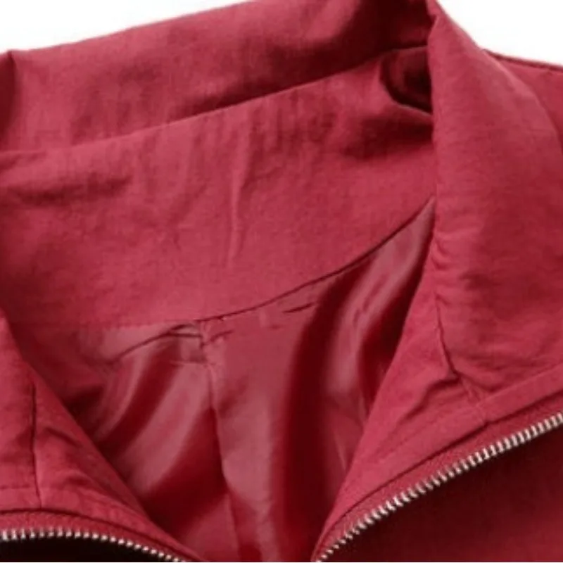 Spring and Autumn Women's Solid Color Zipper Pocket Standing Neck Short Loose Fit Coat Fashion Casual Elegant Commuter Tops