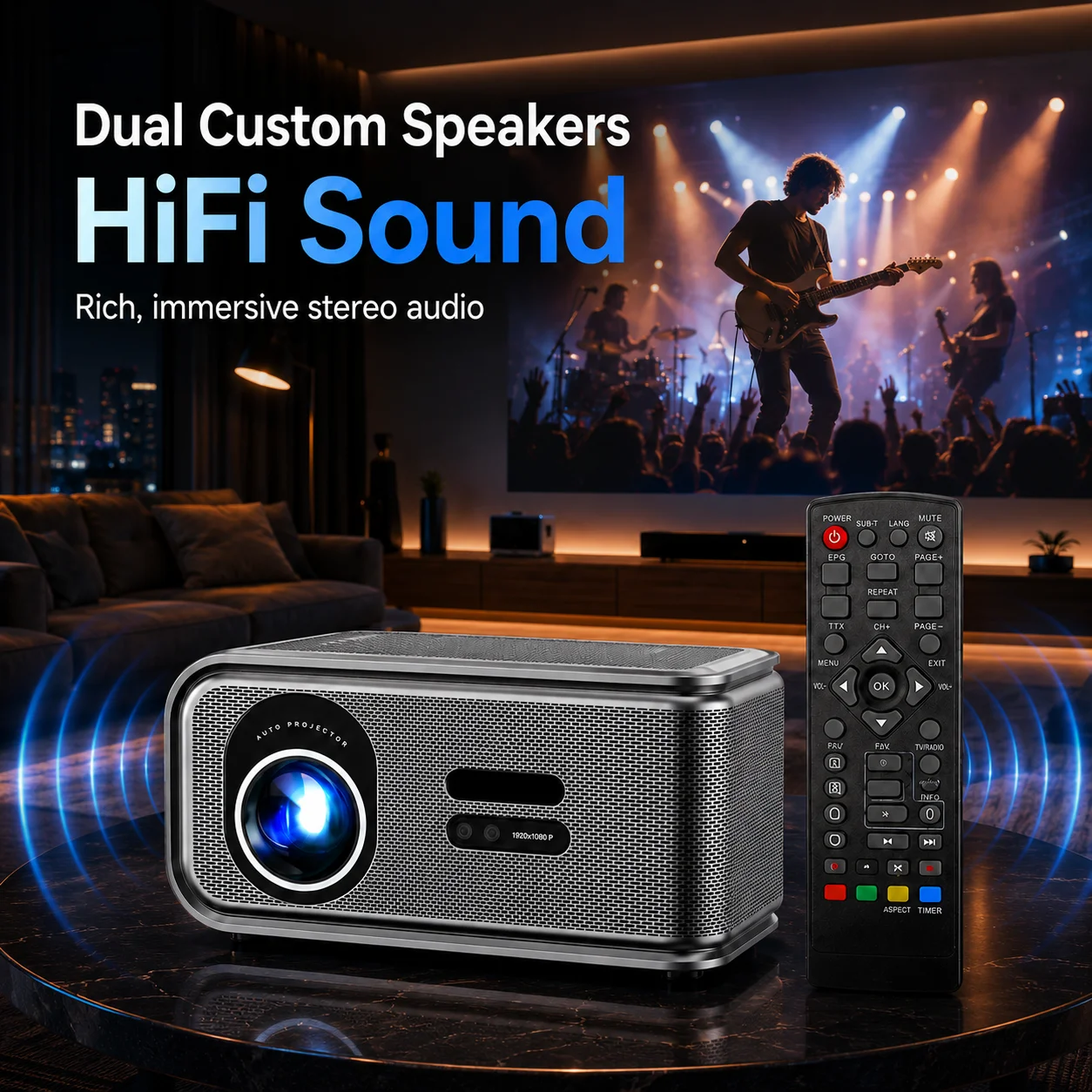 스마트 프로젝터 4K 풀 HD 1920*1080P 2500ANSI LM HDR10+ 구글 플레이 Wifi6 HiFi 스피커 영화용 홈 시어터 ATSC 디지털 TV