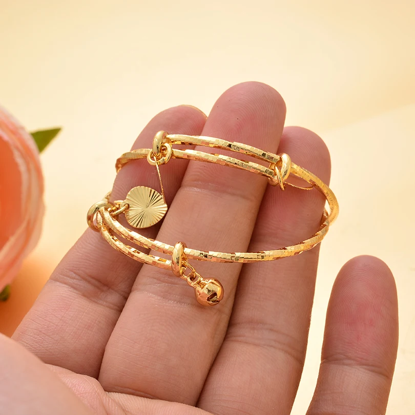 Trendy Small Gold Color Bangles&Bracelet For Boys Girls Beads Baby