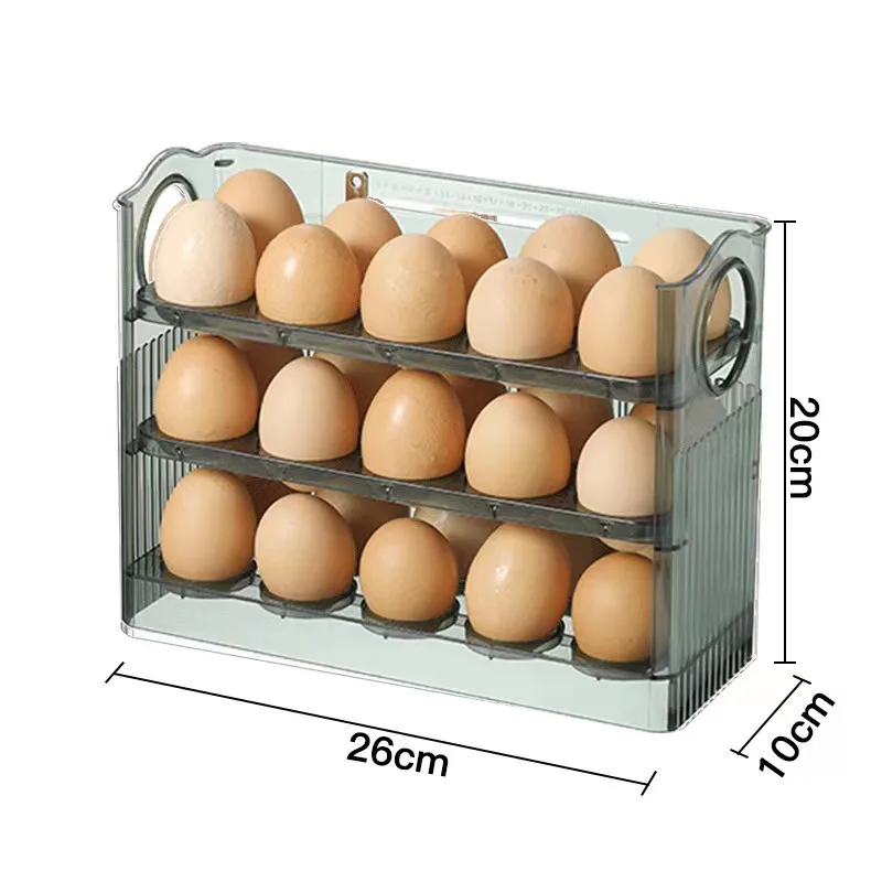 1pc Egg Holder Refrigerator 3 Layer Auto Flip Egg Storage Box For Refrigerator Side Door 30 Count Large Capacity Clear Egg Box 5