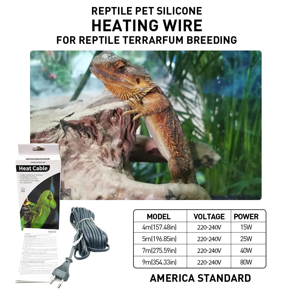 Infrared Silicone Heating Cable for Pets Power Cord Reptile