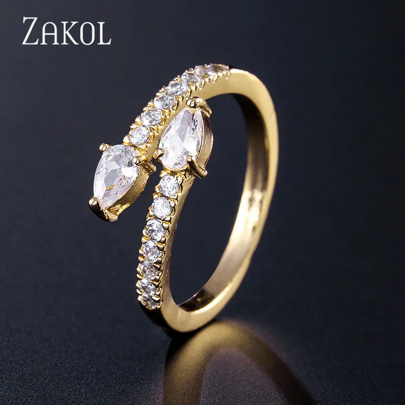 ZAKOL Trendy Stackable Open Rings Cubic Zircon Crystal Adjustable Ring for Women Elegant Wedding Party Jewelry RP2145 Finger Ring Opening Ring Adjustable Rings Zircon Crystal Ring Wedding Rings Wedding Ring