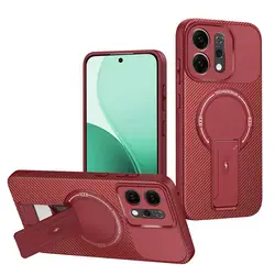 Luxury Magnetic Carbon Stand Case with Wireless Charging Compatibility for Realme 14T 5G (RD)