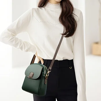 حقيبة كتف كروس عصرية للنساء، لون خالص، متوفرة باللون الأحمر والأسود والكاكي والأخضر وبطانة من البوليستر 6