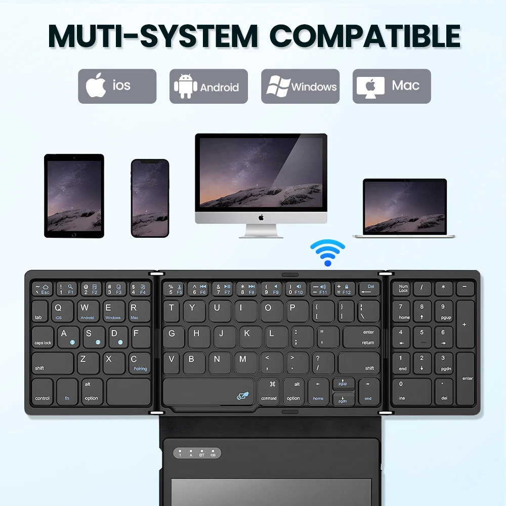 Avatto-teclado Bluetooth Portátil com Touchpad Dobrável para Windows Android Ios Tablet Ipad Telefone Portátil Quádruplo - Imagem 5