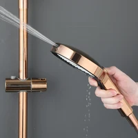 ระบบฝักบัว UIO สีโรสโกลด์ 4 ฟังก์ชั่น, ฝักบัวแบบเรนชาวเวอร์แบบติดผนังพร้อมหัวฉีดแบบมือถือ, ชุดฝักบัวพร้อมชั้นวางเก็บของ 6