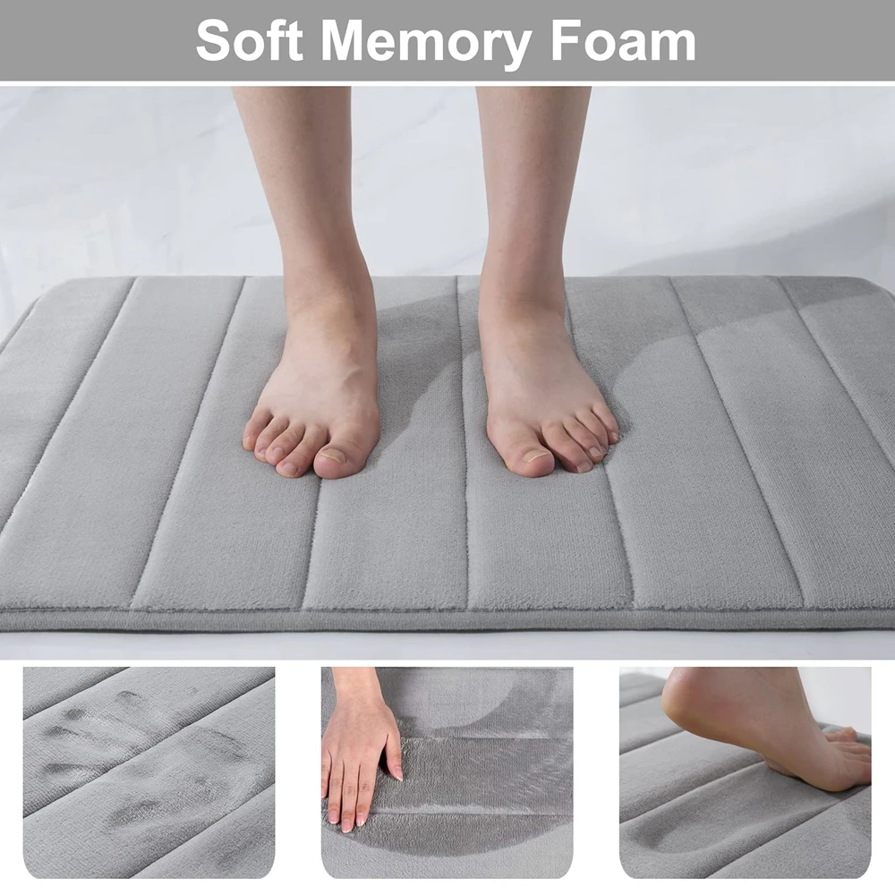Homaxy Absorbent Bath Mat Non-Slip Bathroom Rug Soft Memory Foam Kitchen Floor Carpet Velvet Bathroom Carpet Home Decor Foot Mat 2