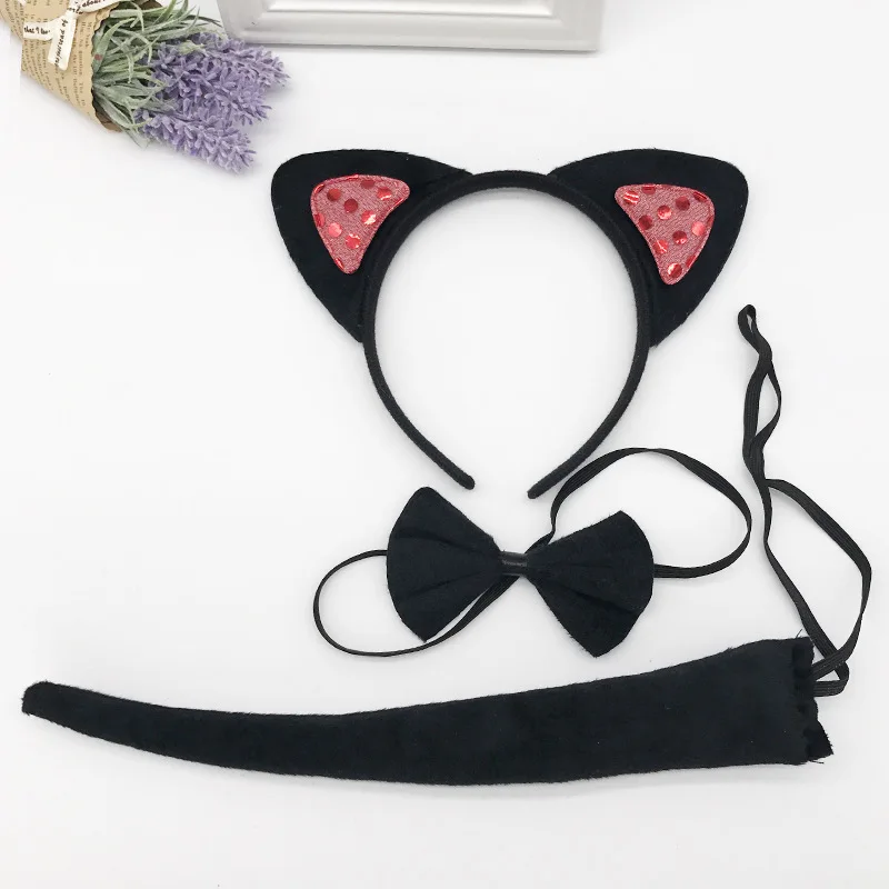 Anime Cat Ear Plush Headband Tail Bow 3pcs/set