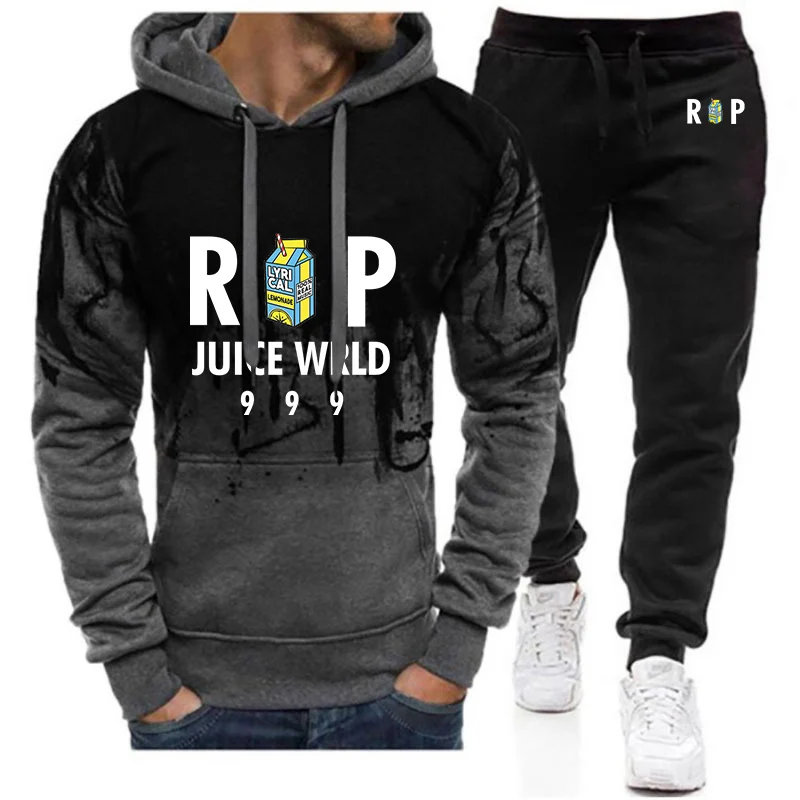 Juice WRLD 2022 men's new spring and autumn gradient print hoodie casual sweatpants jacket sports suit hip-hop jacket+trousers j