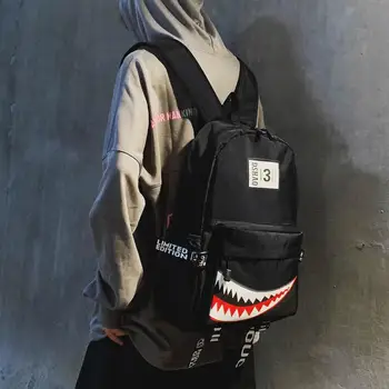 Zaini Grandi alla Moda per Ragazze e Ragazzi, Zaini Scolastici Neri Impermeabili, Borse da Viaggio con Stampa Squalo per Donna, Mochilas Escolar