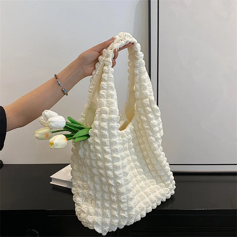 Pleated Fabric Women's bags, Fashionable Armpit Bag, Large Capacity Daily Work Travel Handbag Shoulder Bag with Lining, Tote Bag