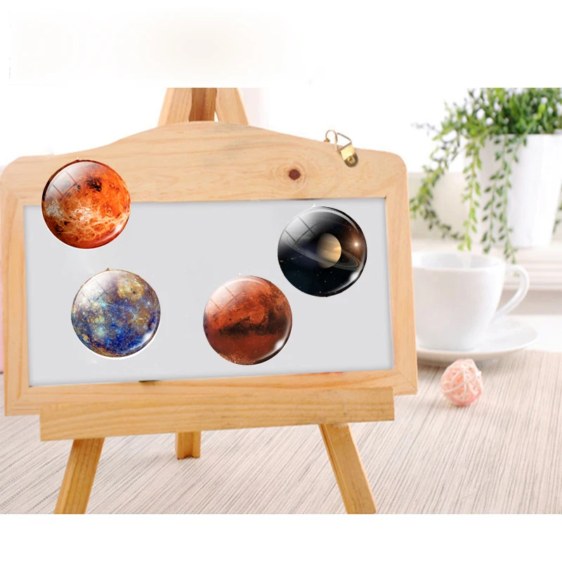 Universe Magnet Fridge Stickers Home Refrigerator Decor Galaxy Glass Dome 30MM Medium Solar System Eight Planets Earth Moon Star