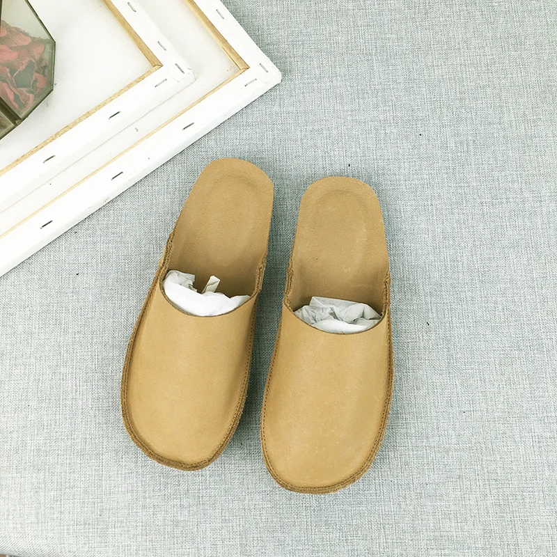 Careaymade-zapatos de abuela retro de cabeza redonda de cuero