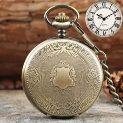 Royal Gold Shield Crown Pattern Quartz Pocket Watch Necklace - Luxury Steampunk Pendant Collectible Jewelry Gift (30cm Chain Bronze)