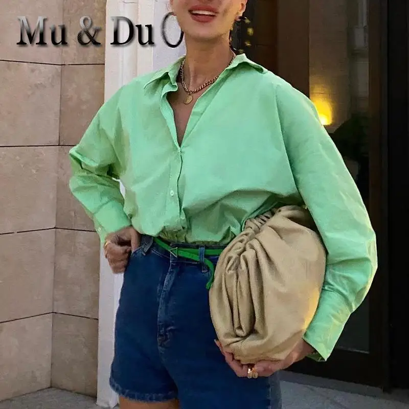 Mu & Du 2023 estate scollo a v popeline camicia da donna semplice solido allentato camicetta Office Lady Casual Versatile Blusas top Cardigan